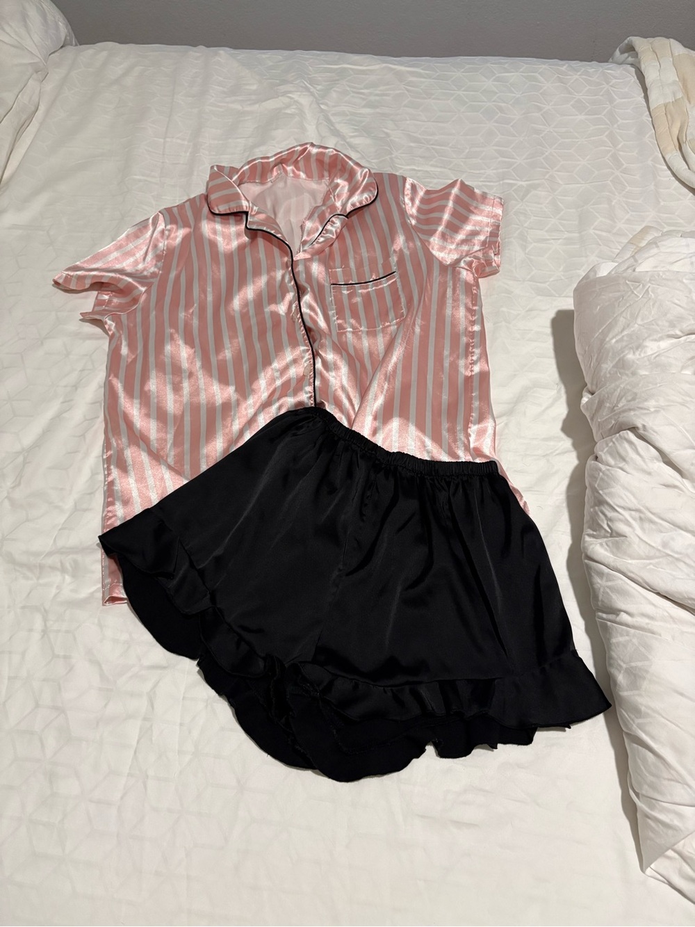 Women PJ Set Black Pink White